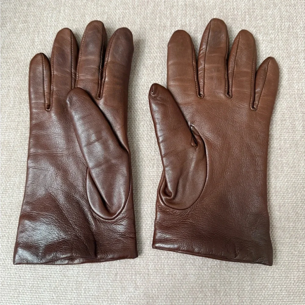 Lord & Taylor Women’s Brown Leather Gloves Cashmere Lined Size 6.5